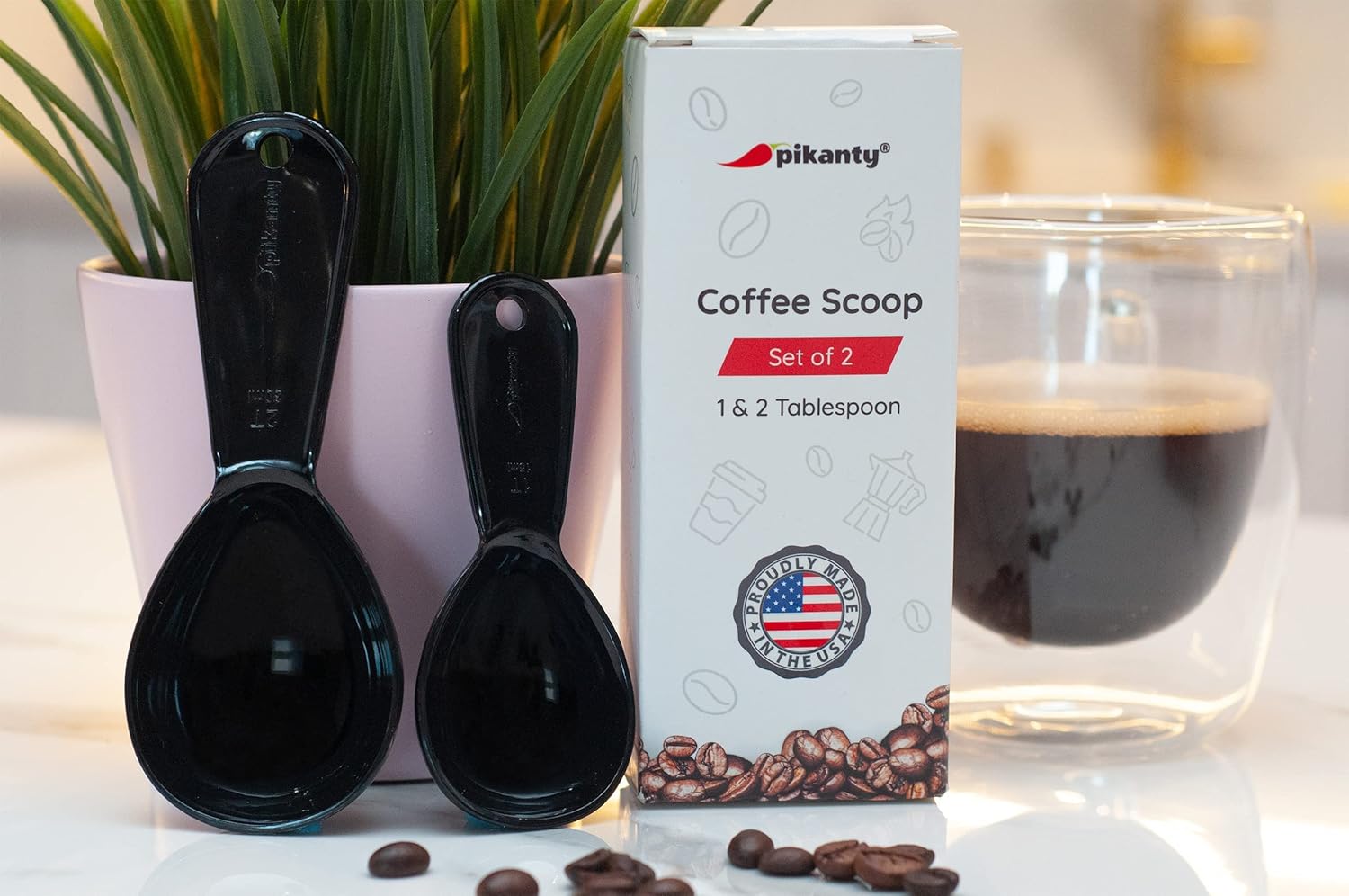 Juego de 2 cucharadas de plástico para café (0.5 fl oz y 1.0 fl oz), fabricadas en Estados Unidos (negro)