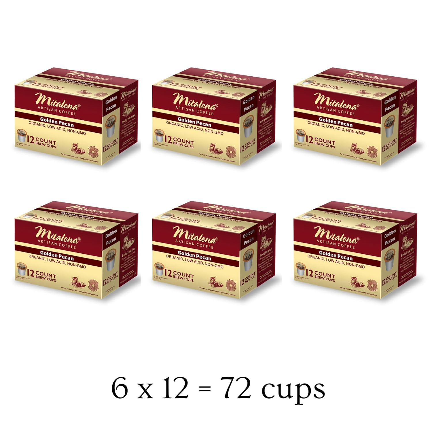 Mitalena Golden Pecan Cápsulas de café bajas en ácido, café con sabor a tostado medio para cafeteras Keurig K-Cup, fabricado con café orgánico de