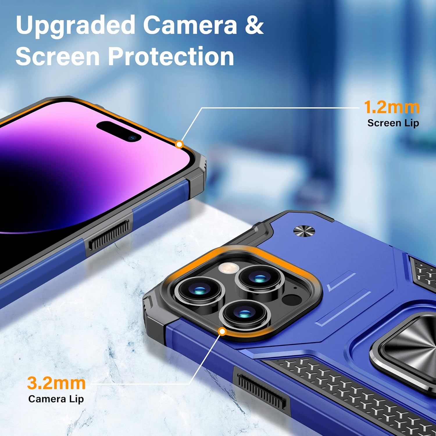 Vakoo Funda para iPhone 14 Pro Max de 6.7 pulgadas, resistente y duradera, bordes elevados que protegen la pantalla y la cámara, color azul