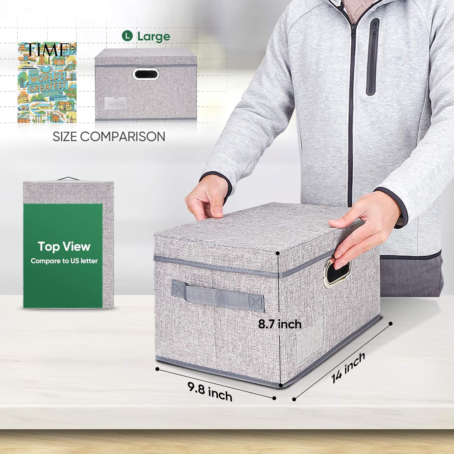 BALEINE – Cestos de almacenamiento con tapas, cajas plegables de tela de lino con tapas, organizadores de armario, ideales para el hogar,