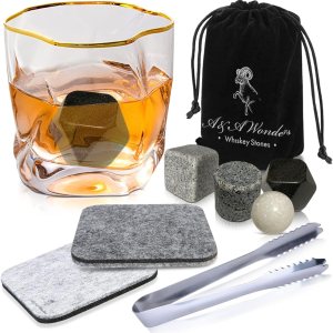 A&A Wonders Juego de 9 piedras de whisky de alta calidad, 100 % natural, cubos de hielo reutilizables para bebidas con bolsa de transporte de A&A Wonders Juego de 9 piedras de whisky de alta calidad, 100 % natural, cubos de hielo reutilizables para bebidas con bolsa de transporte de