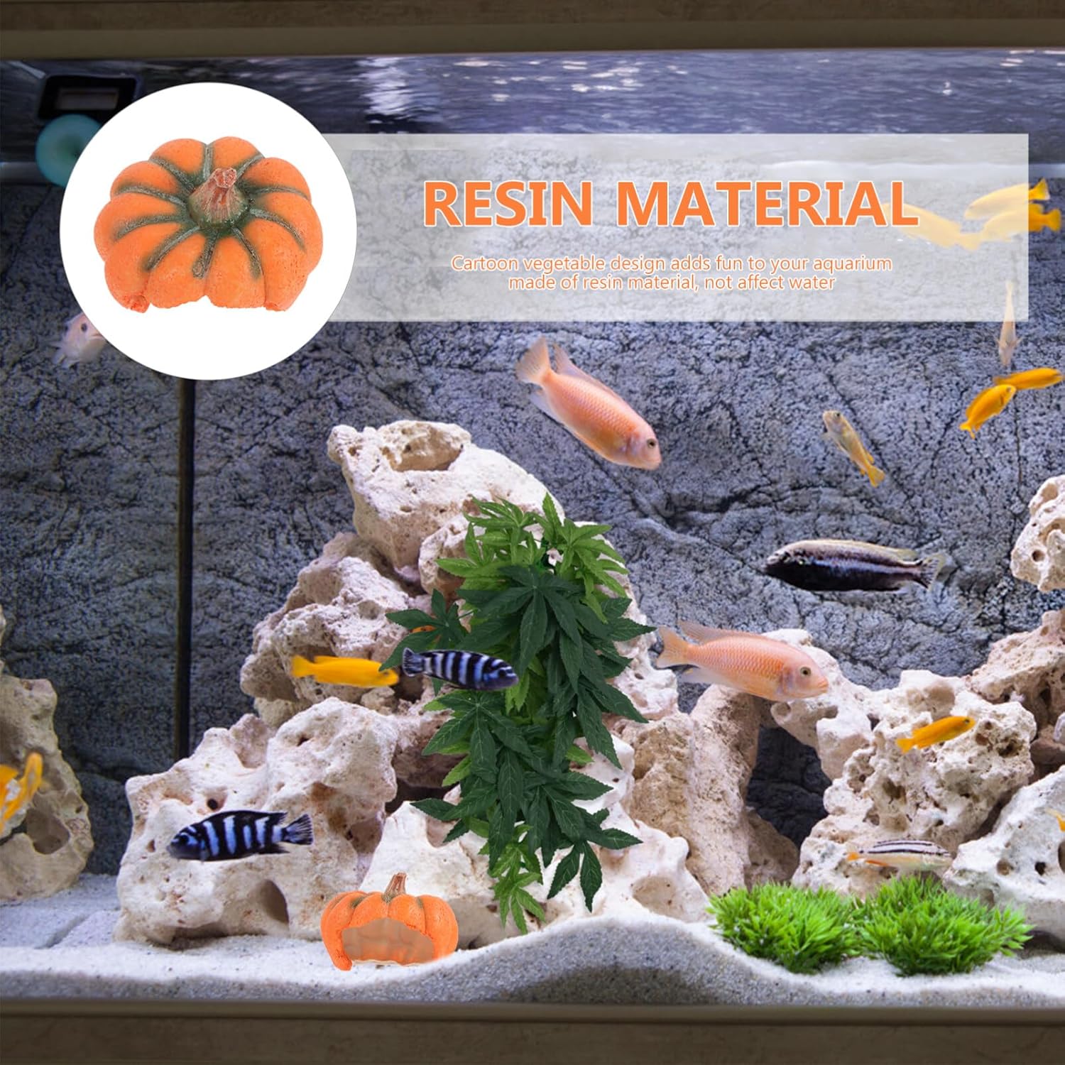 Ipetboom Decoración de pecera de acuario Adornos de resina de dibujos animados Casa de refugio de calabaza Estatua de calabaza Estatua de cría Cueva