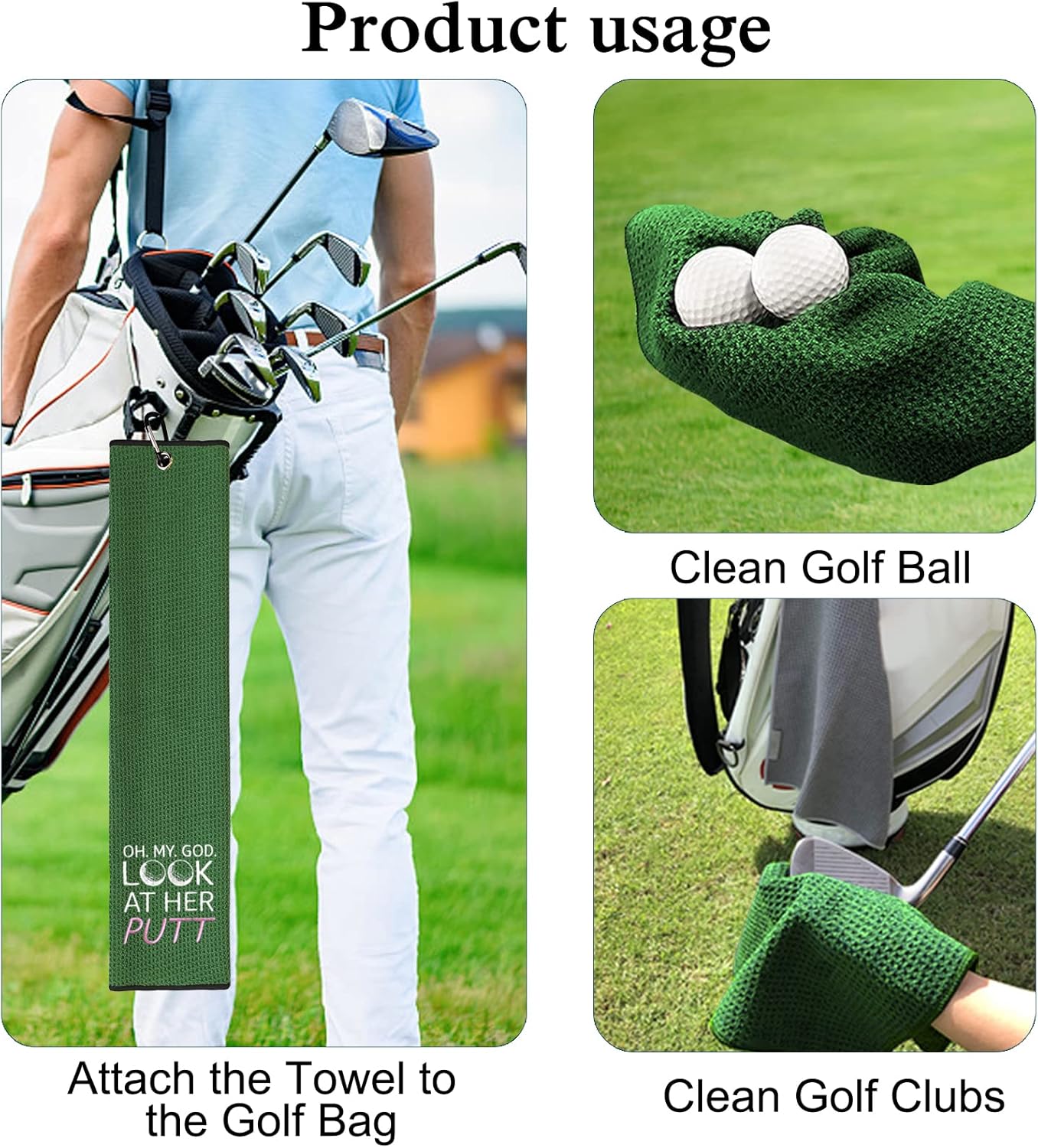 DYJYBMY Oh My God Look at Her Putt – Divertida toalla de golf bordada, toallas de golf verdes bordadas para bolsas de golf con clip, divertidos