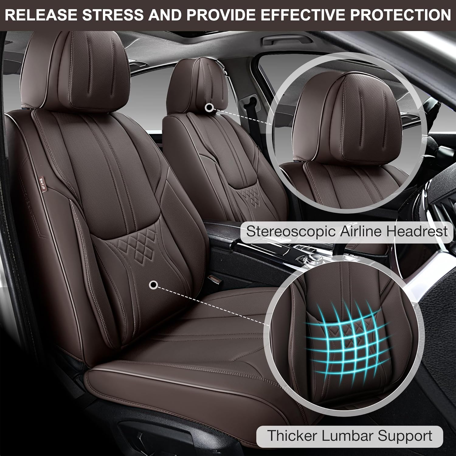 Juego completo de fundas de asiento de coche marrones, fundas de asiento delantero y trasero, 5 piezas, protectores universales de cuero sintético