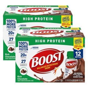 Boost Bebida rica en proteínas de chocolate, 8 onzas líquidas, 12 por paquete, 2 paquetes por caja. Boost Bebida rica en proteínas de chocolate, 8 onzas líquidas, 12 por paquete, 2 paquetes por caja.