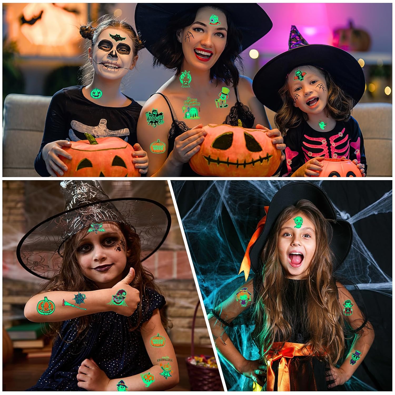 Konsait 20 hojas de tatuajes de Halloween para niños, tatuajes temporales que brillan en la oscuridad para niños, recuerdos de fiesta de Halloween,