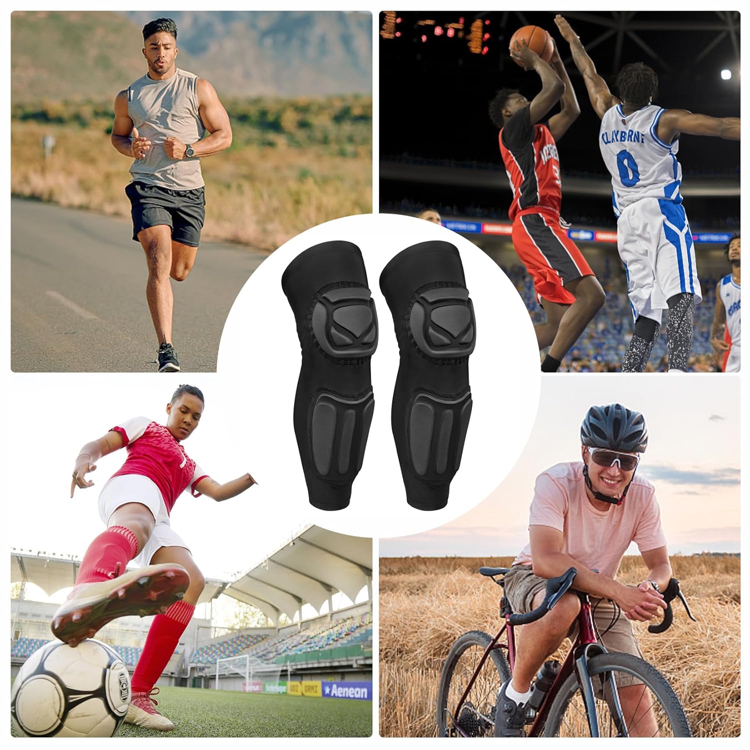 Dialudon Rodilleras de compresión acolchadas para piernas largas para jóvenes adultos, baloncesto, fútbol, voleibol, lucha, protector de lucha,