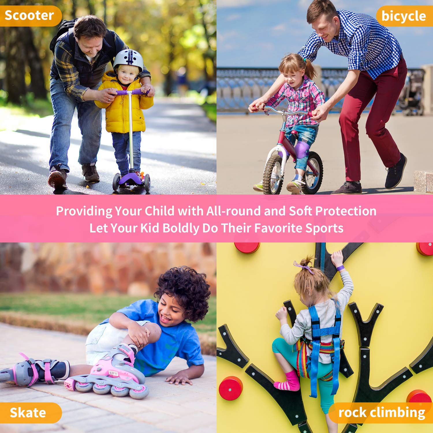Rodilleras para niñosjóvenes, coderas, muñequeras, equipo de protección, para patinaje, ciclismo, patinaje, patinaje en línea, monopatín y otras