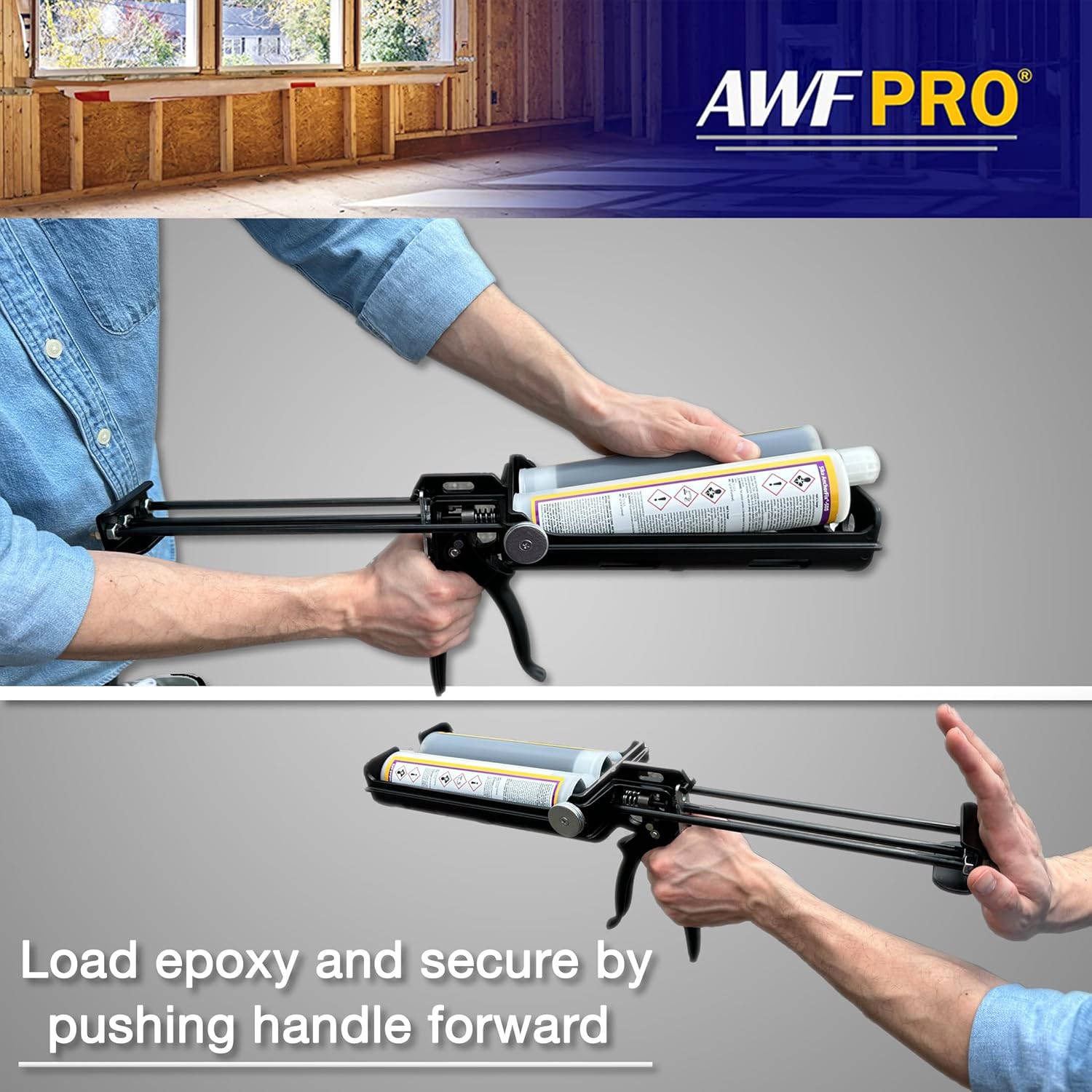 AWF PRO – Pistola epoxi de doble cartucho con agarre de vinilo. 600 mL  22 onzas, relación de empuje 251, acepta cartuchos de mezcla de doble