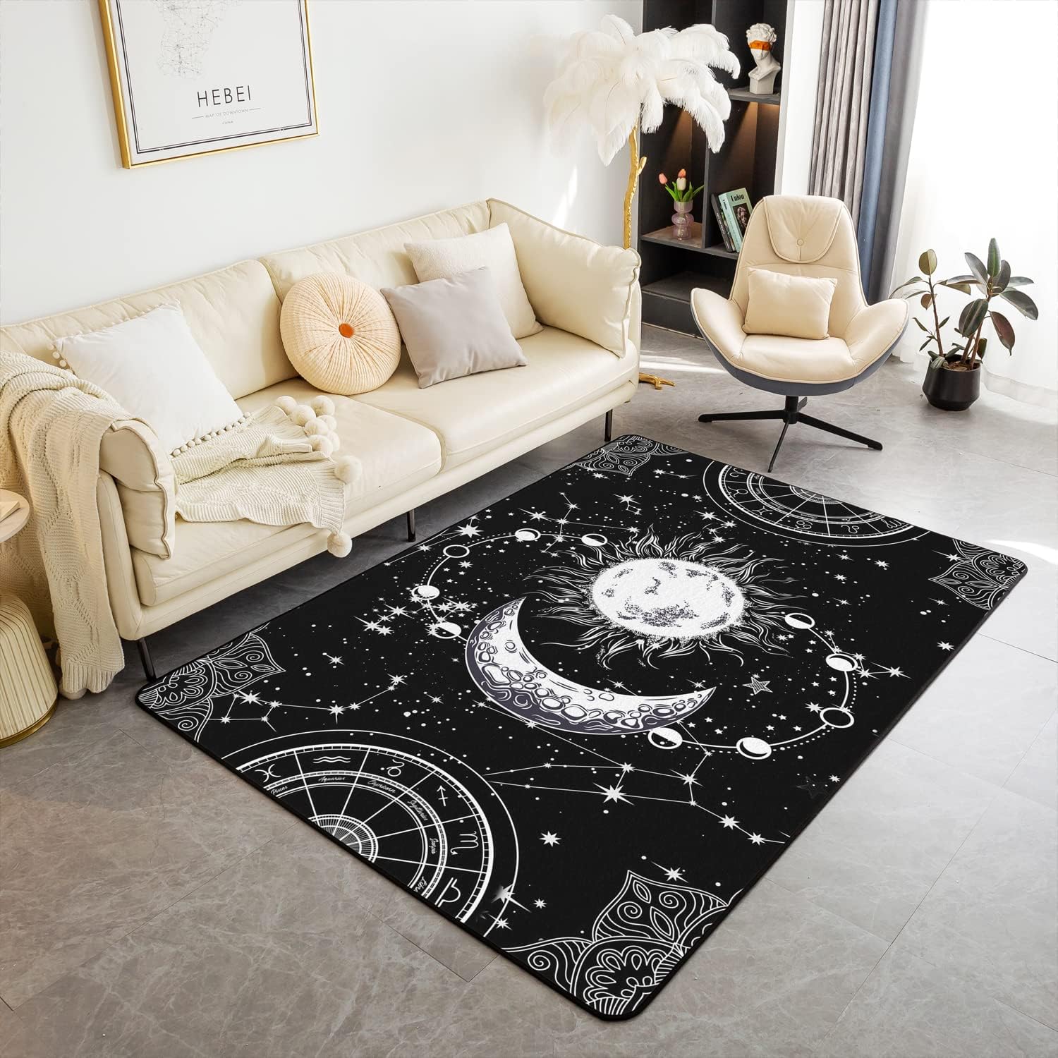 Sun Moon – Juego de alfombras para sala de estar, estilo bohemio, exótico, de 5 x 7 pulgadas, decoración bohemia para interiores, decoración de