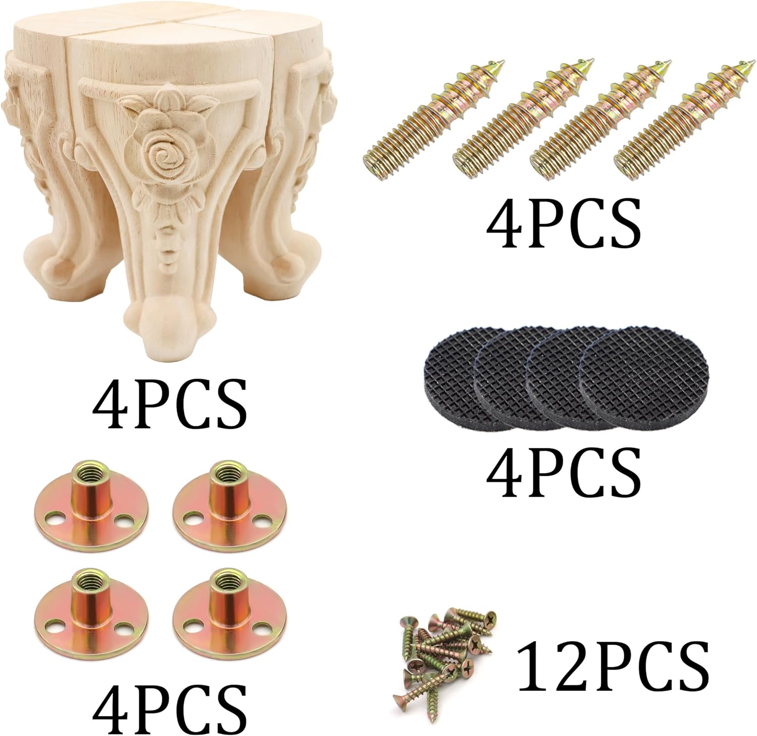 INKNOTE Patas de muebles de madera tallada maciza sin terminar, estilo europeo, pies de repuesto para muebles, muebles, gabinete, armario, sofá