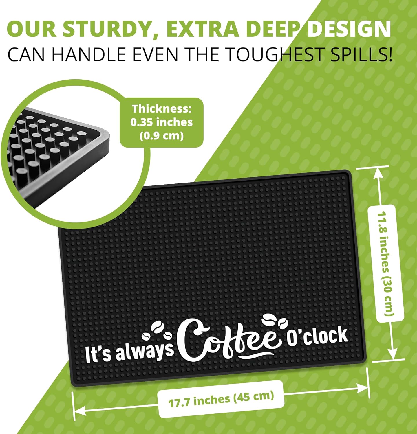 Tapete prémium para barra de café (18 x 12 pulgadas), tapete absorbente y silicona antideslizante, perfecto para cafeteras, máquinas de café expreso