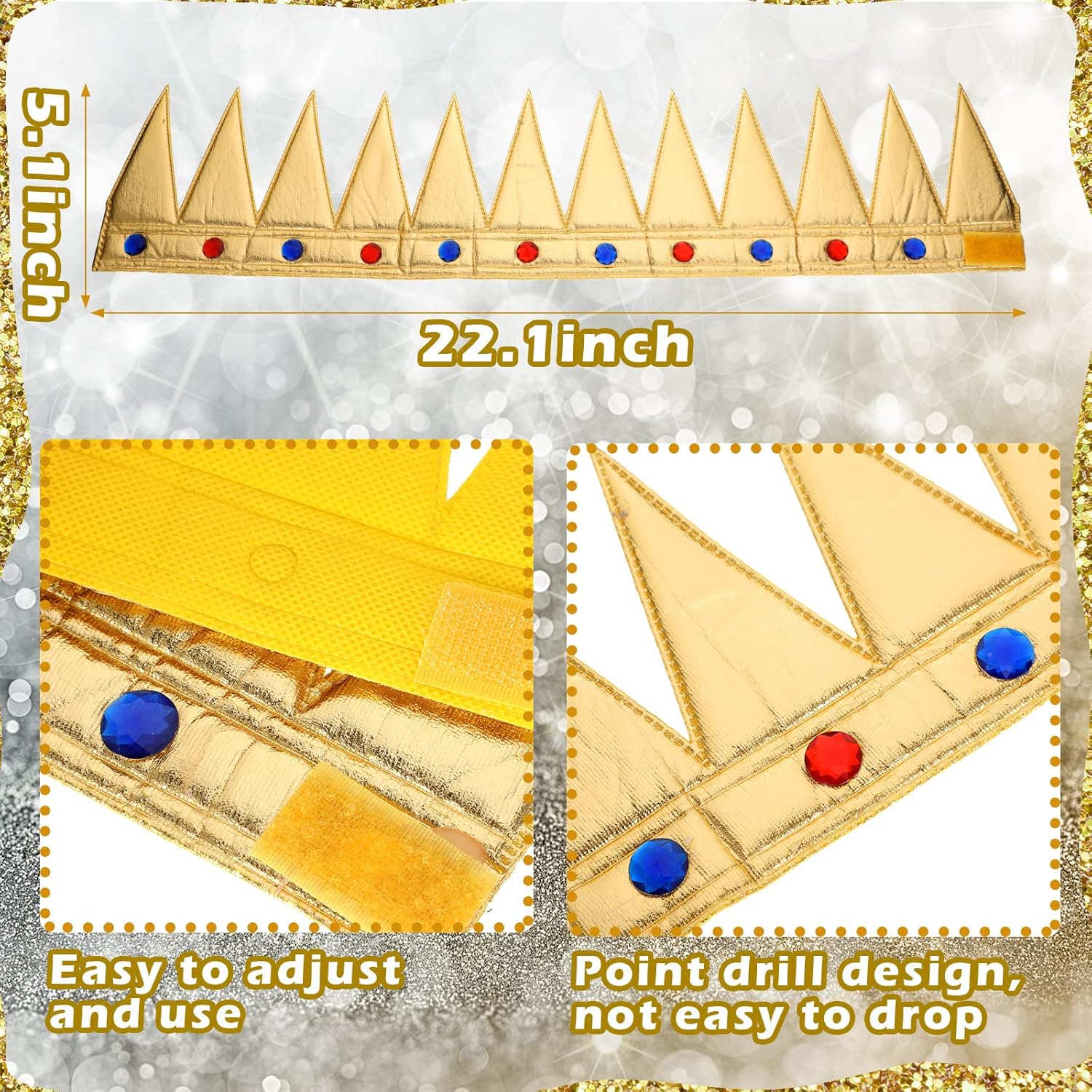 Bencailor Juego de 2 piezas de corona de cumpleaños para niños, juego de 2 piezas de corona de rey de oro y plata, ajustable, accesorio de