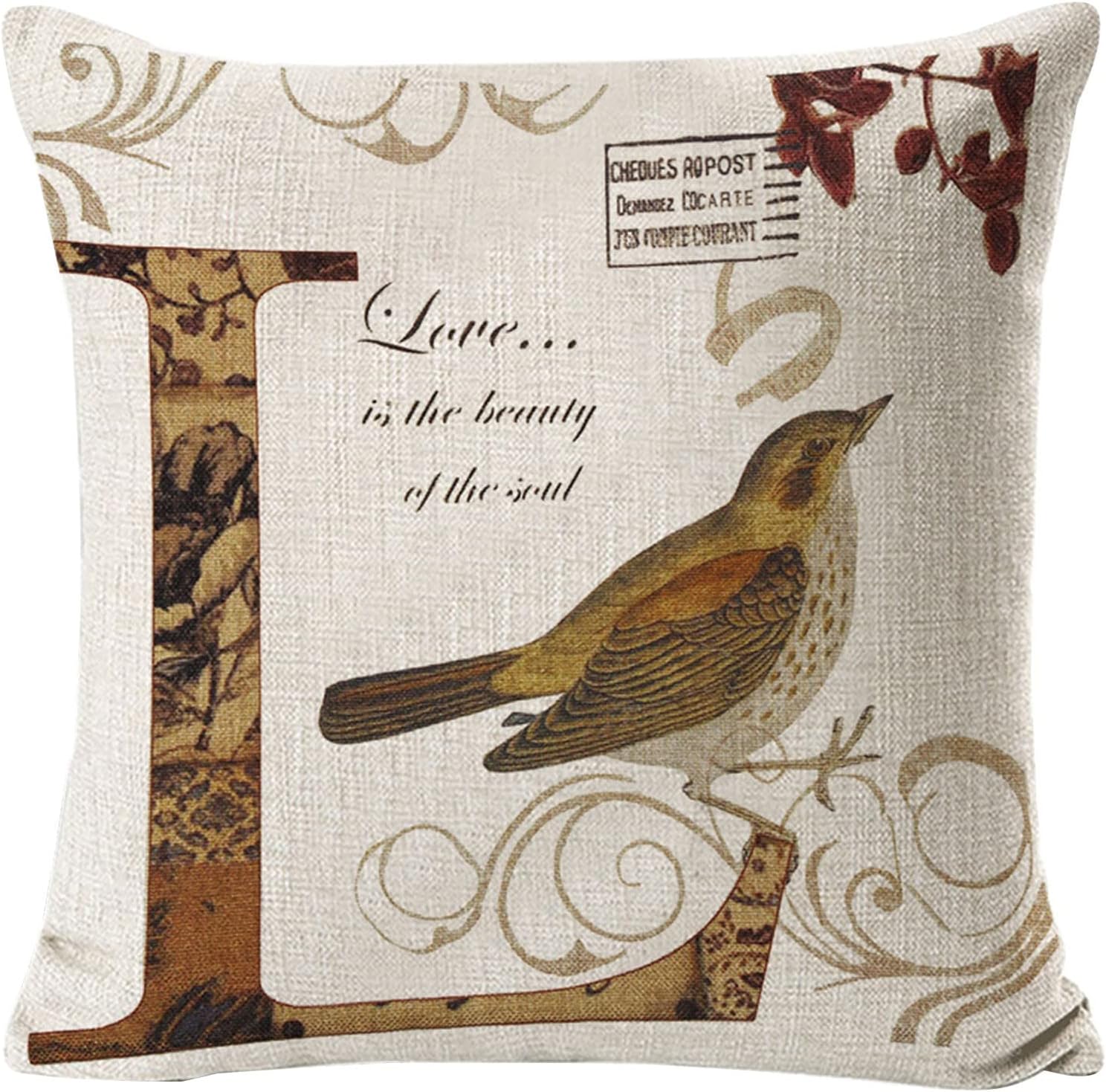 Fundas de almohada otoñales con diseño de pájaros de amor, Halloween, sofá, dormitorio, exterior, letras del alfabeto, 18 x 18 pulgadas, funda