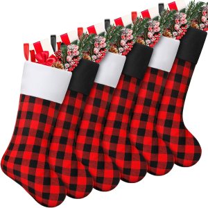 Skylety – Calcetines de Navidad de 20 con tela a cuadros, piel sintética, para colgar en chimeneas, fiestas de Navidad en familia Skylety – Calcetines de Navidad de 20 con tela a cuadros, piel sintética, para colgar en chimeneas, fiestas de Navidad en familia