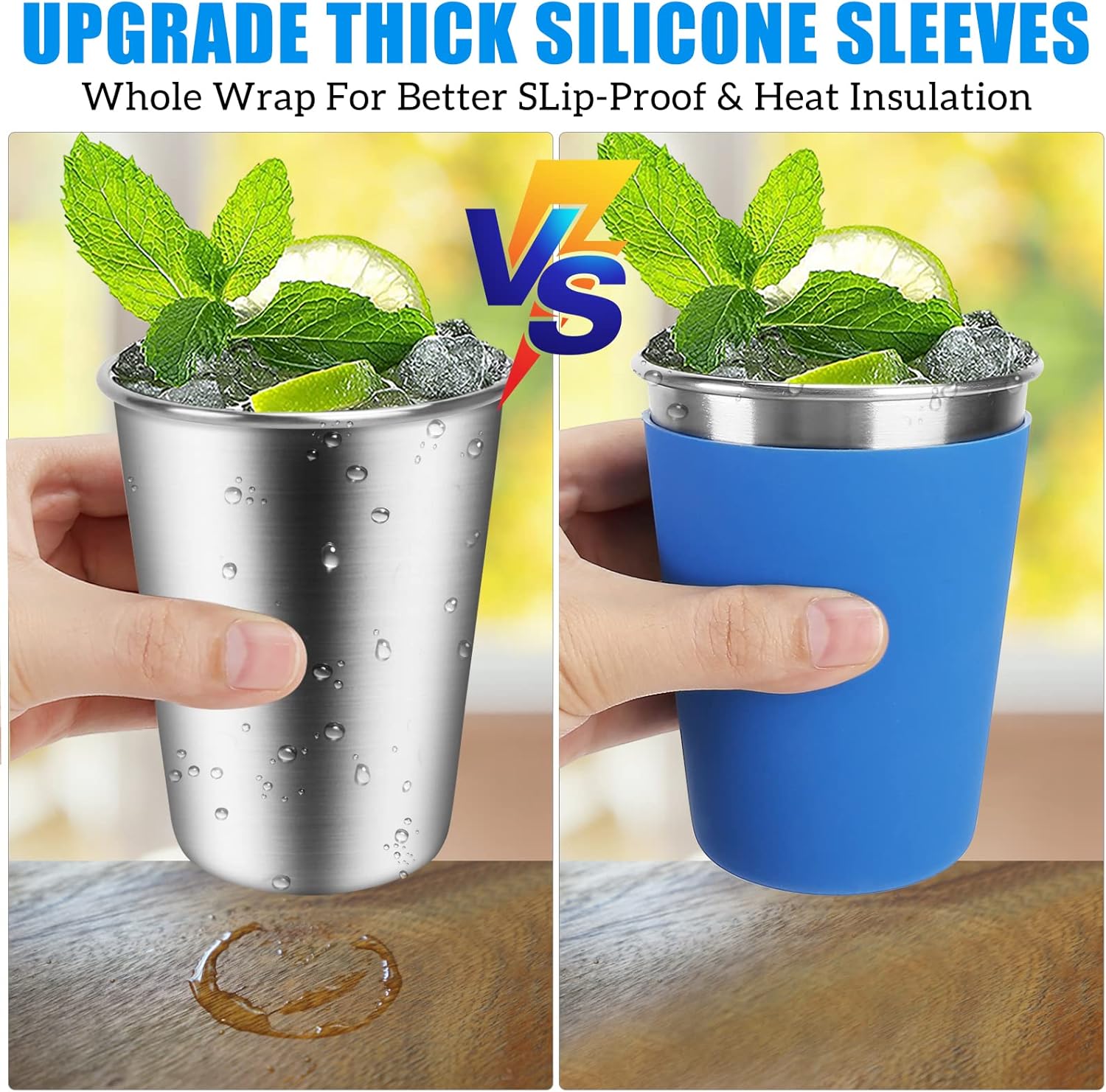 Vasos de acero inoxidable para niños, vasos de metal de 12 onzas con tapas y mangas, vasos irrompibles a prueba de derrames para niños y adultos,