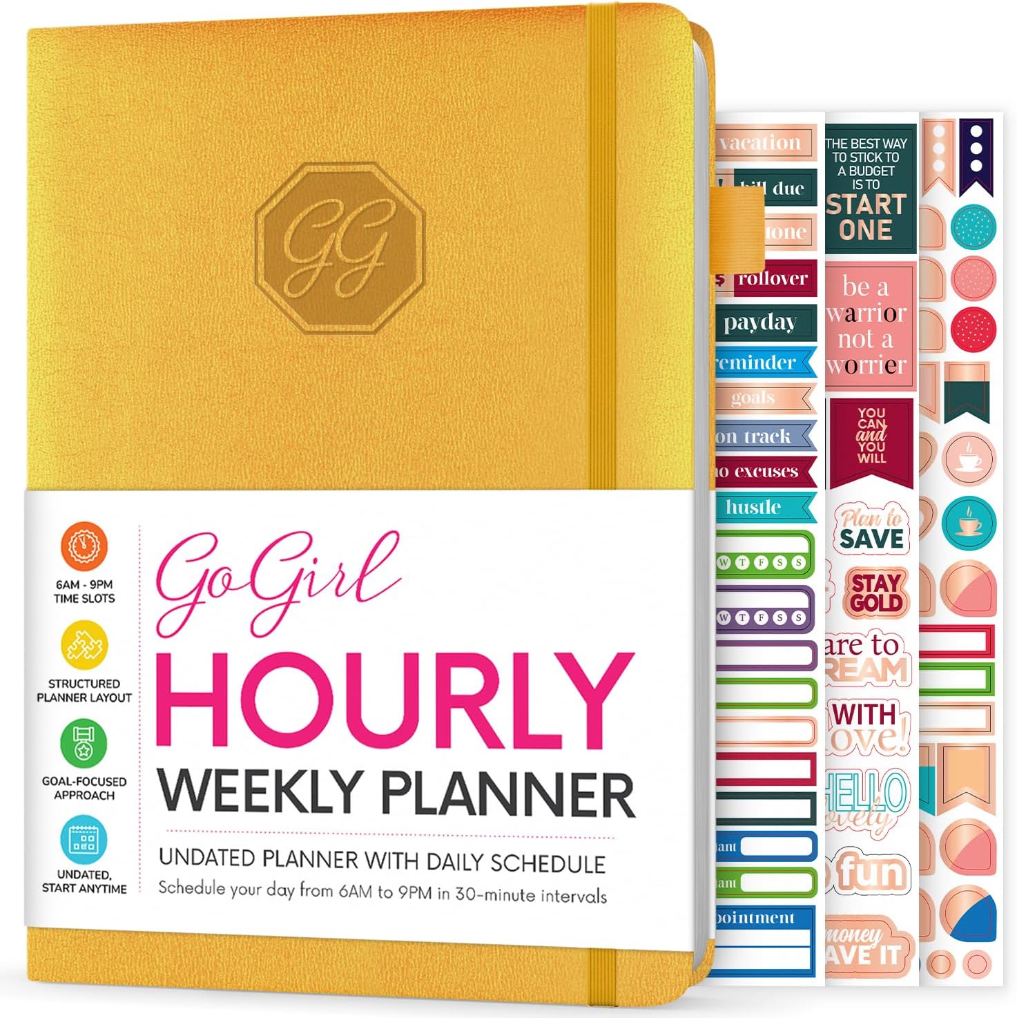 GoGirl Agenda semanal  Planificador de trabajo y vida por hora con ranuras de tiempo  Organizador vertical para productividad diaria, A5 (amarillo