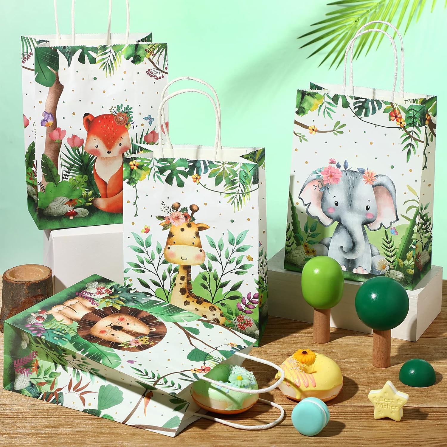 Bolsas de golosinas de safari con asas de animales de la selva, bolsas de regalo con estampado de animales del zoológico, bolsas de dulces del