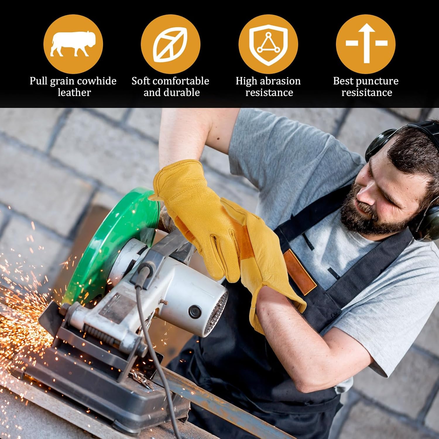 16 pares de guantes de cuero de vaca a granel para hombres, guantes de cuero de jardinería para trabajo, resistentes a cortes, construcción,