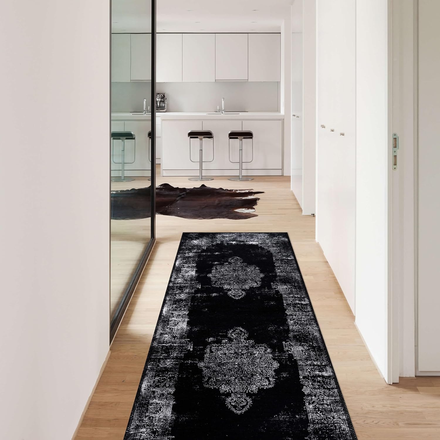 Beverly Rug Alfombra lavable de 2 x 7 pies, estilo vintage, envejecida, de algodón bohemio, suave, para entrada, lavandería, resistente a las