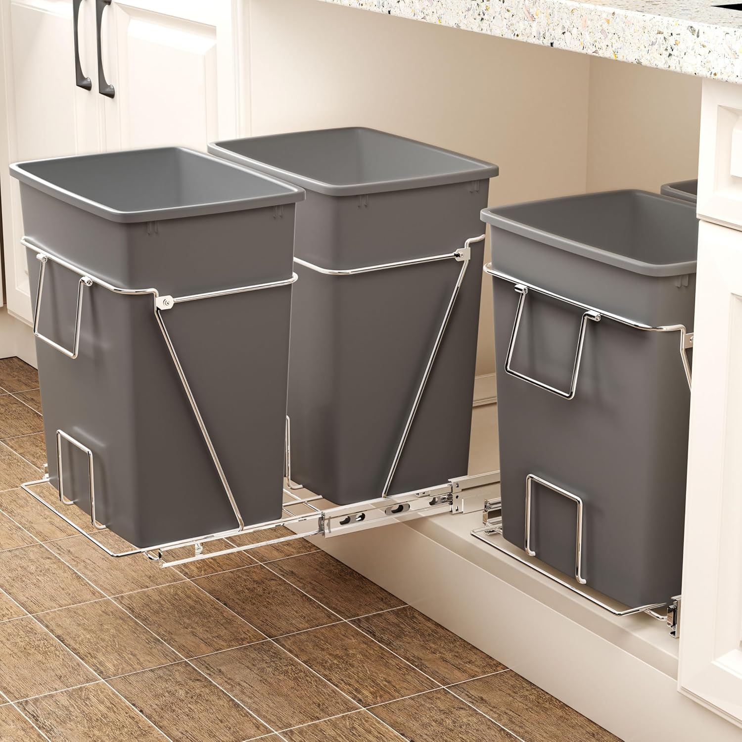 ROOMTEC Cubo de basura extraíble debajo del gabinete, estante de basura ajustable deslizante para cocina, organizadores de debajo del fregadero,