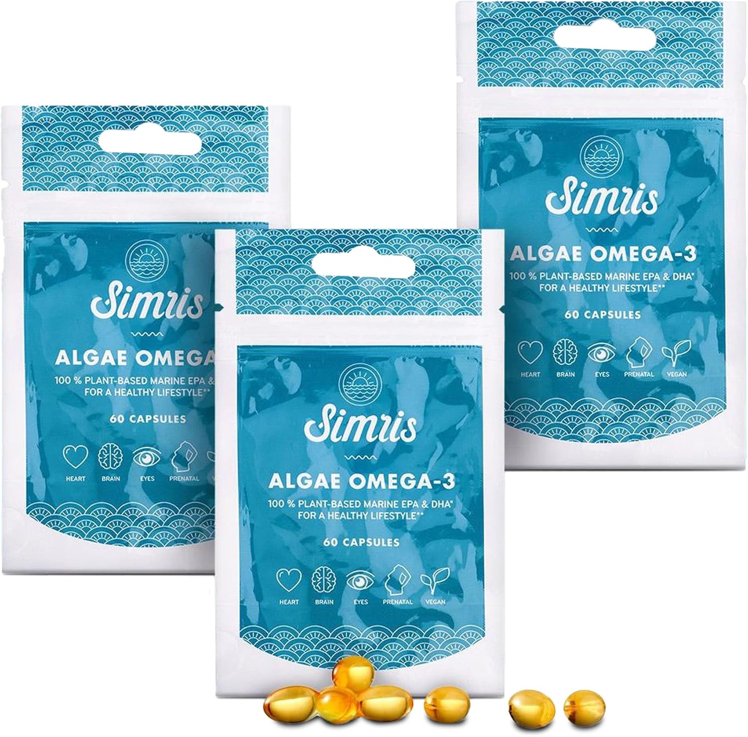 Algae Omega 3-180 Mini Cápsulas Blandas Premium  Suplemento vegano a base de plantas EPA DHA  Alternativa al aceite de pescado  para cerebro, ojos,