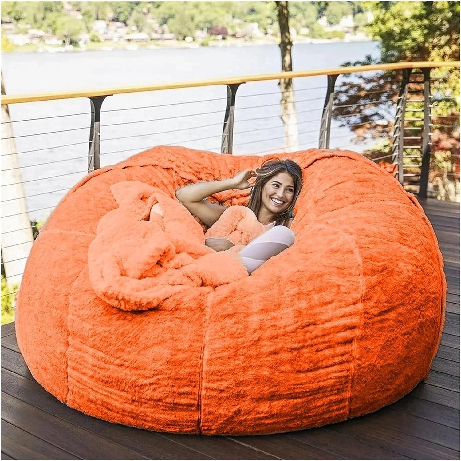 EKWQ Funda para sillón puff de 5, 6 y 7 pies, grande, redondo, suave, esponjoso, de terciopelo fotovoltaico (solo incluye la funda, no el puf