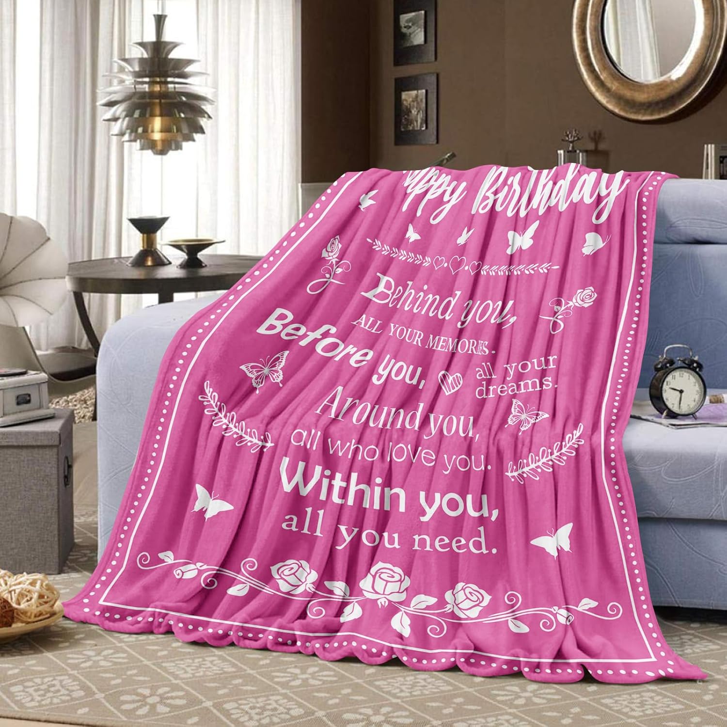 Regalos de cumpleaños para mujereshombresellaél, manta rosa de 60 x 50 pulgadas, decoraciones de feliz cumpleaños para mujereshombres, regalo único
