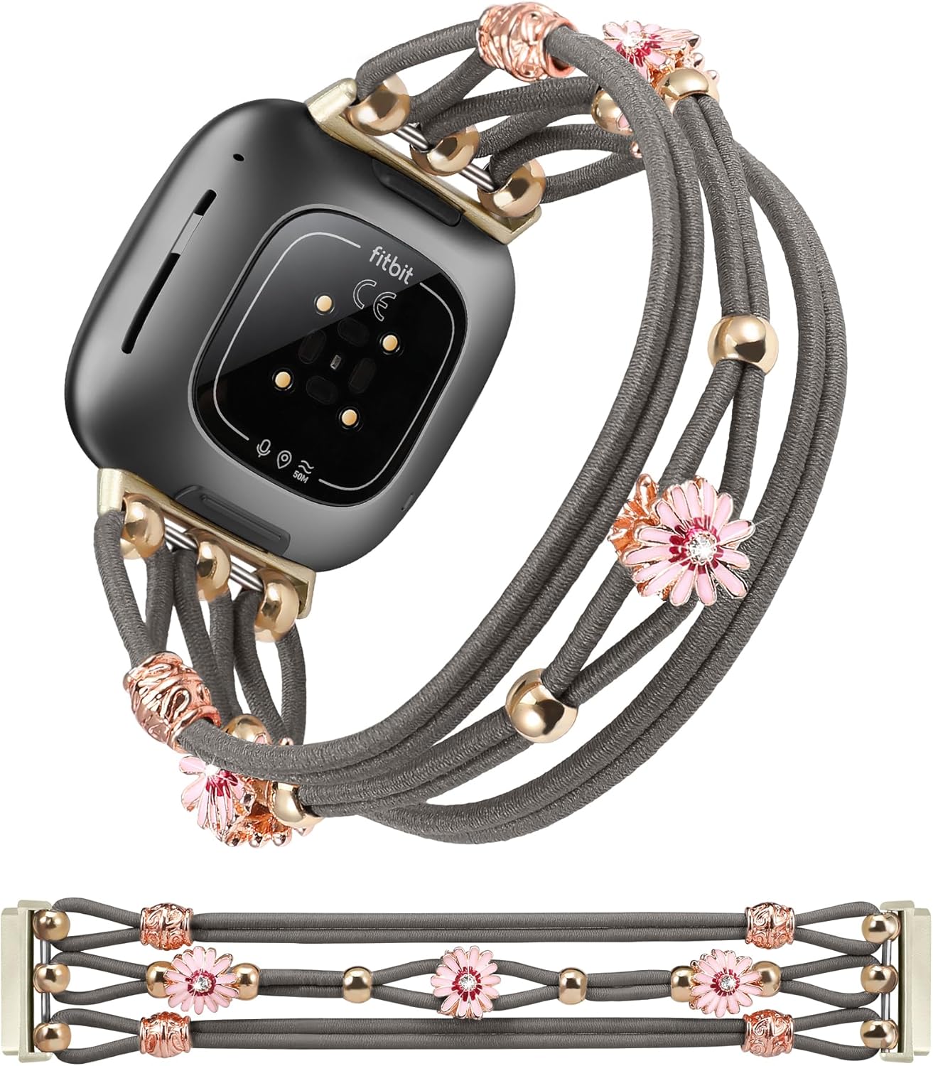 TOYOUTHS Pulsera floral compatible con Fitbit Versa 4Versa 3Sense 2Sense Band para mujeres y niñas, correa trenzada de flores de margarita bohemia