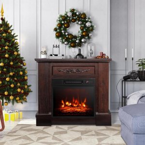 ORALNER Chimenea eléctrica de 32 pulgadas con repisa, paquete de chimenea envolvente de madera con 3 efectos de llama, control remoto y temporizador ORALNER Chimenea eléctrica de 32 pulgadas con repisa, paquete de chimenea envolvente de madera con 3 efectos de llama, control remoto y temporizador