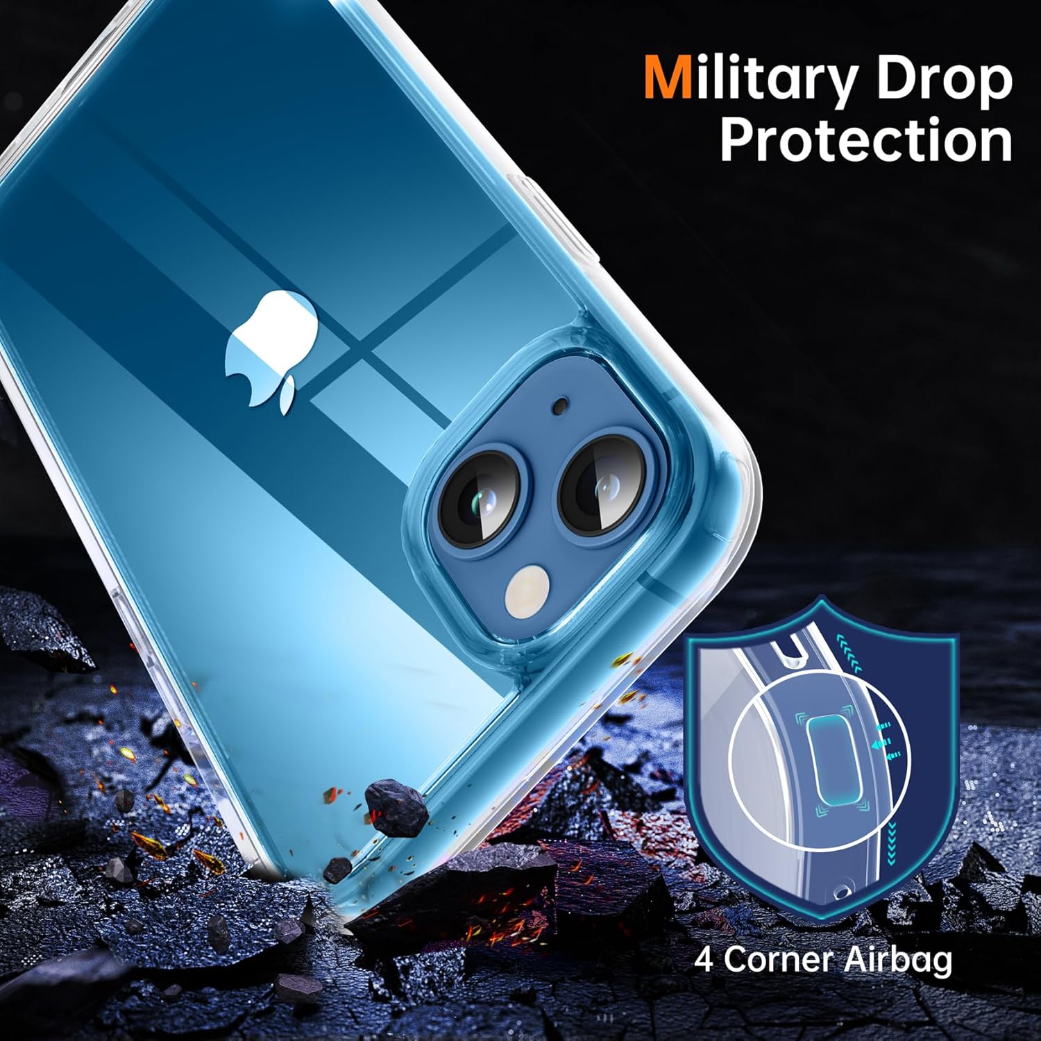 Supdeal Funda transparente a prueba de golpes para iPhone 13, No amarilla Protección militar contra caídas de 10 pies Parte trasera dura