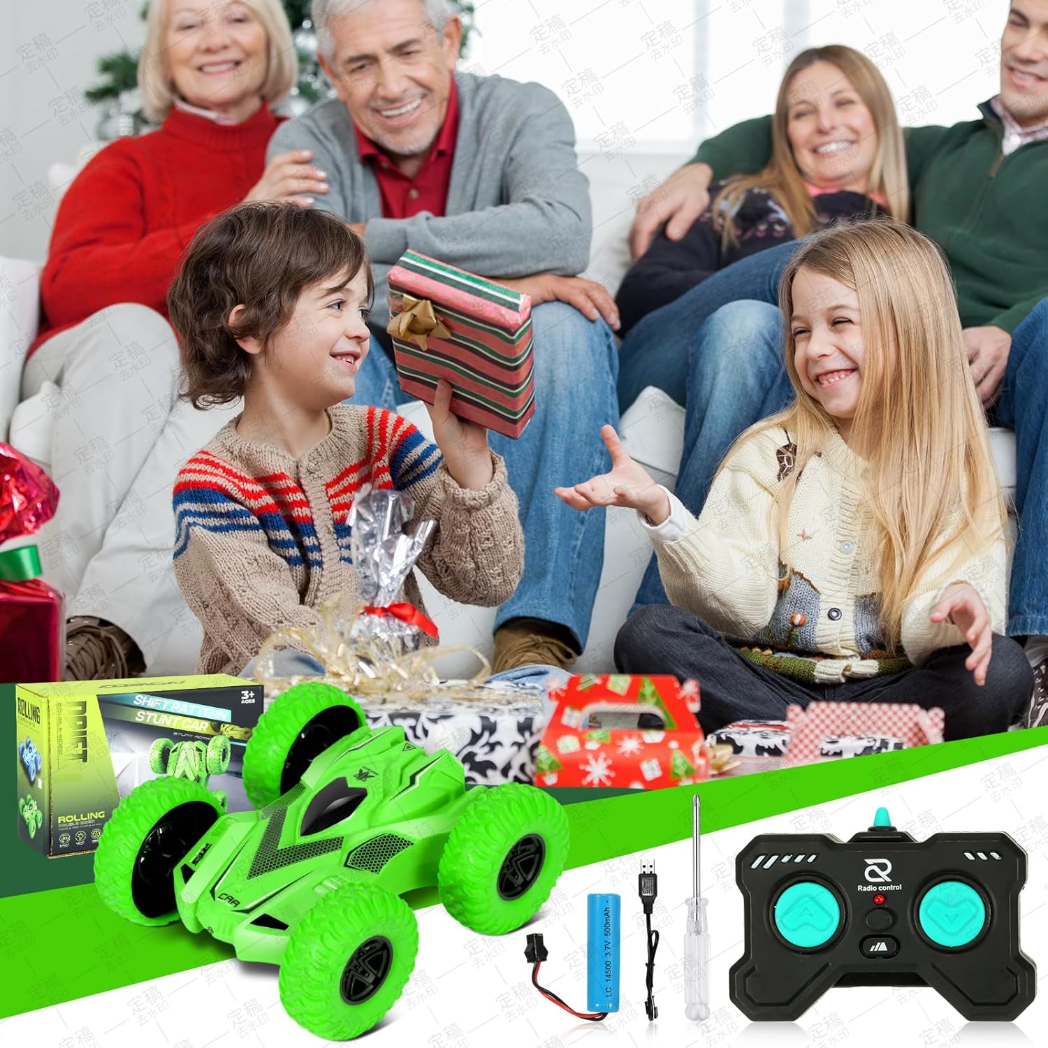 Autos de acrobacias a control remoto para niños de 6 años de edad, juguetes RC con luces 4WD 4WD 2.4Ghz de doble cara giratoria de 360 RC camión