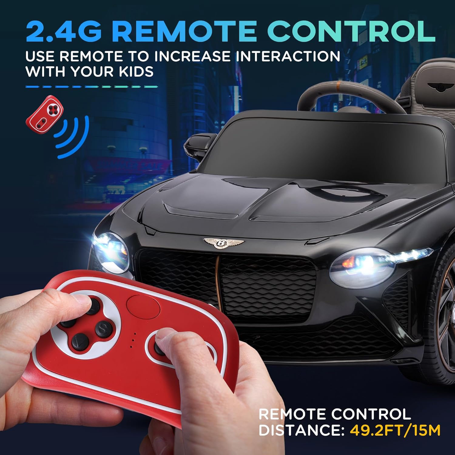 Aosom Bentley Bacalar – Auto eléctrico de 12 V para niños con control remoto, sistema de suspensión, bocina, música, luces, color negro