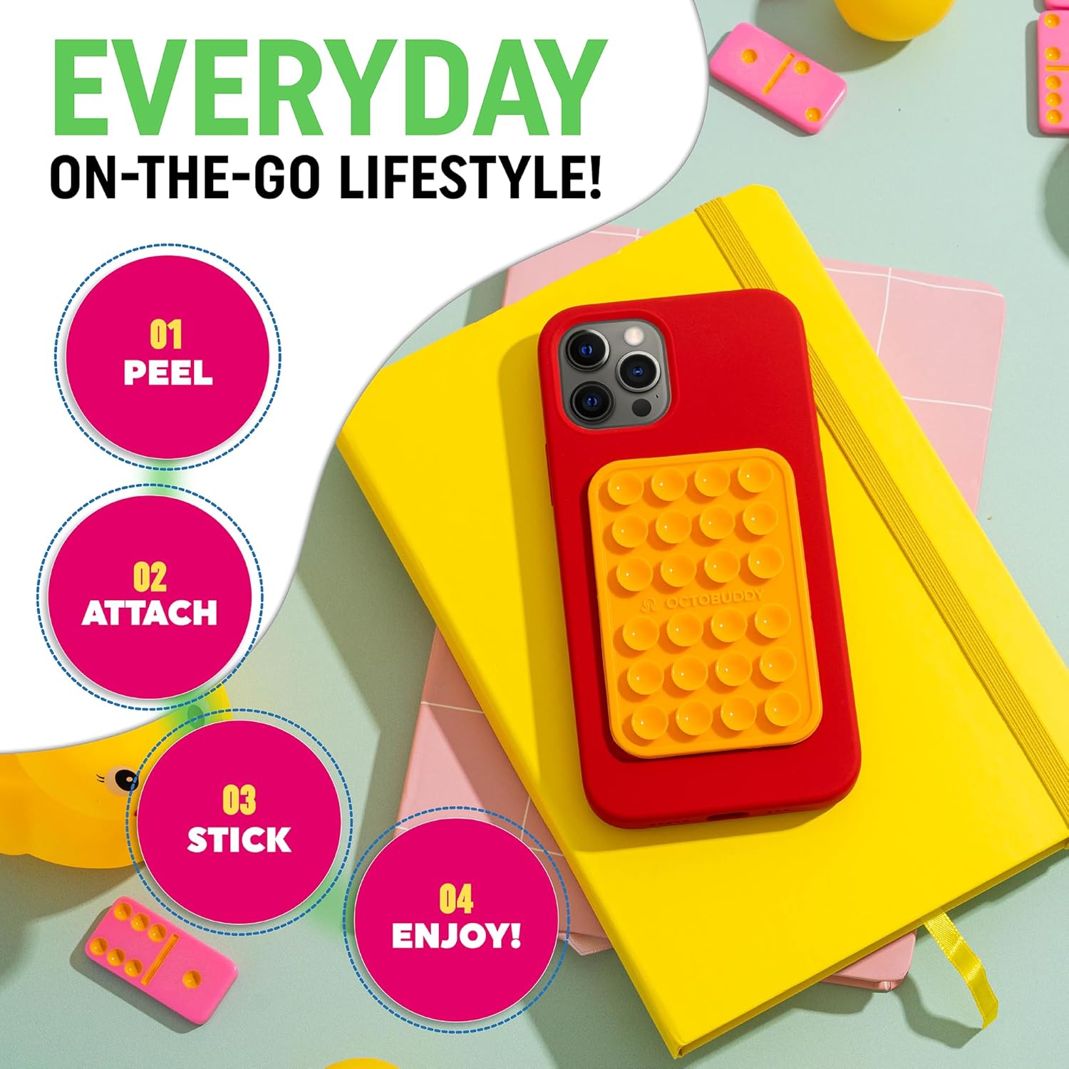 MAX – Funda adhesiva de silicona con ventosa para teléfono, manos libres, soporte de agarre fuerte para selfies y videos, duradera, fácil de usar,