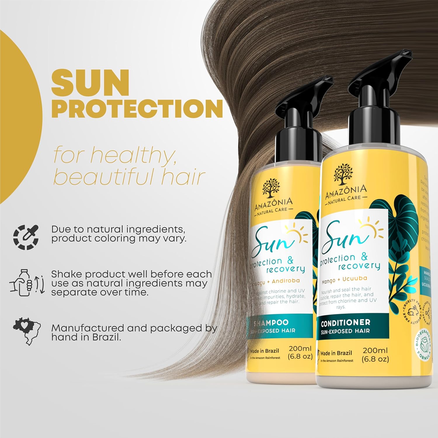 All Natural Sun Protection & Recovery Champú y acondicionador  Protección UV Restore Shampoo & Conditioner  Sin parabenos ni sulfatos con Cupuacu,