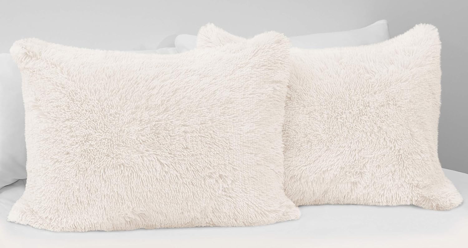 Sweet Jojo Designs – Juego de 2 fundas de almohada de felpa de piel sintética de color blanco hueso, color crema, tamaño Queen, color marfil, suave,
