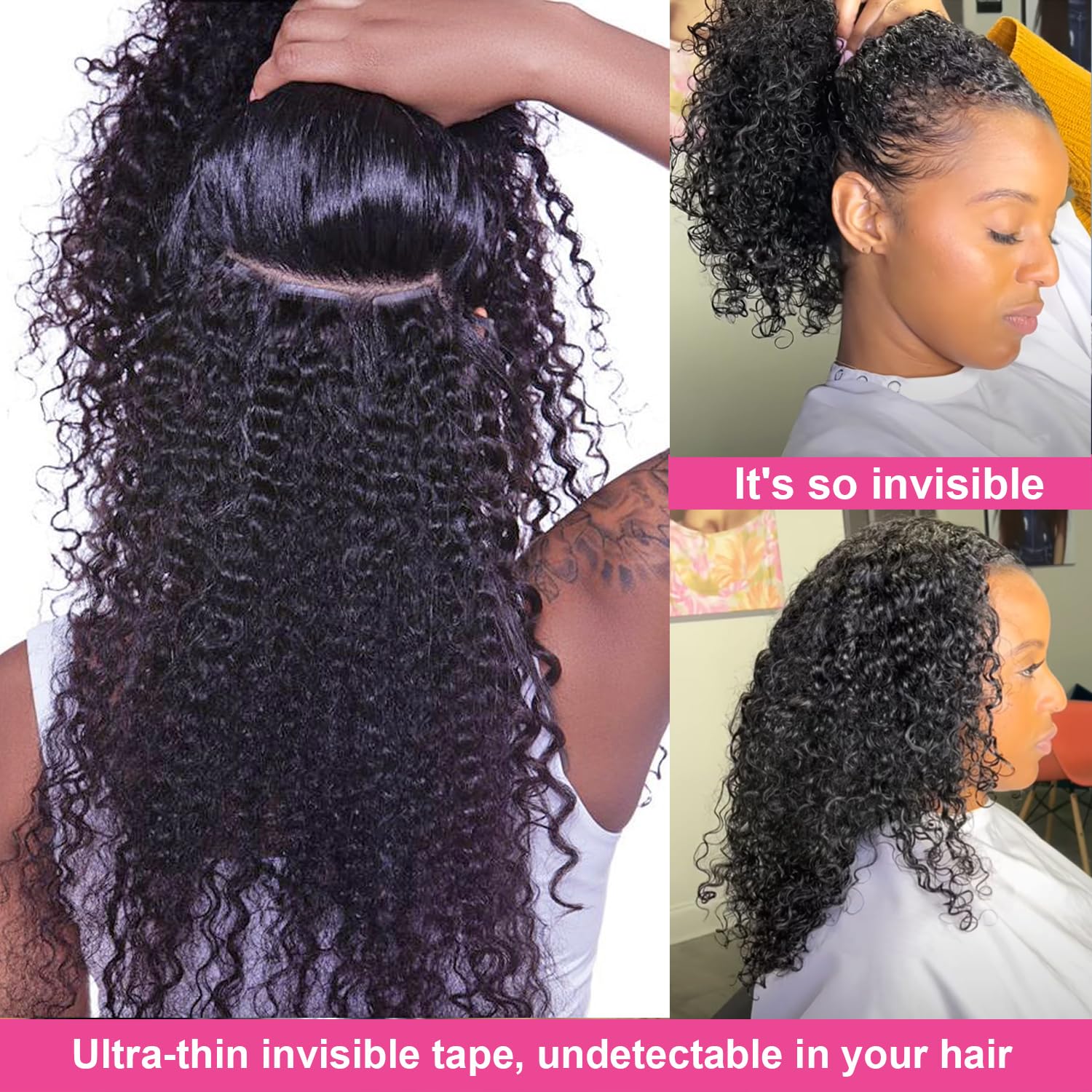 60 extensiones de cabello humano rizado tipo afro de 24 pulgadas, extensiones de cabello humano rizado 3C 4A, extensiones de cabello humano real