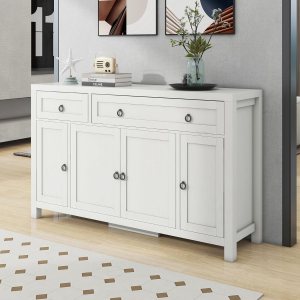 P PURLOVE Aparador moderno con cajón de almacenamiento, armario de almacenamiento con 4 armarios de altura ajustables para cocina, comedor, sala de P PURLOVE Aparador moderno con cajón de almacenamiento, armario de almacenamiento con 4 armarios de altura ajustables para cocina, comedor, sala de