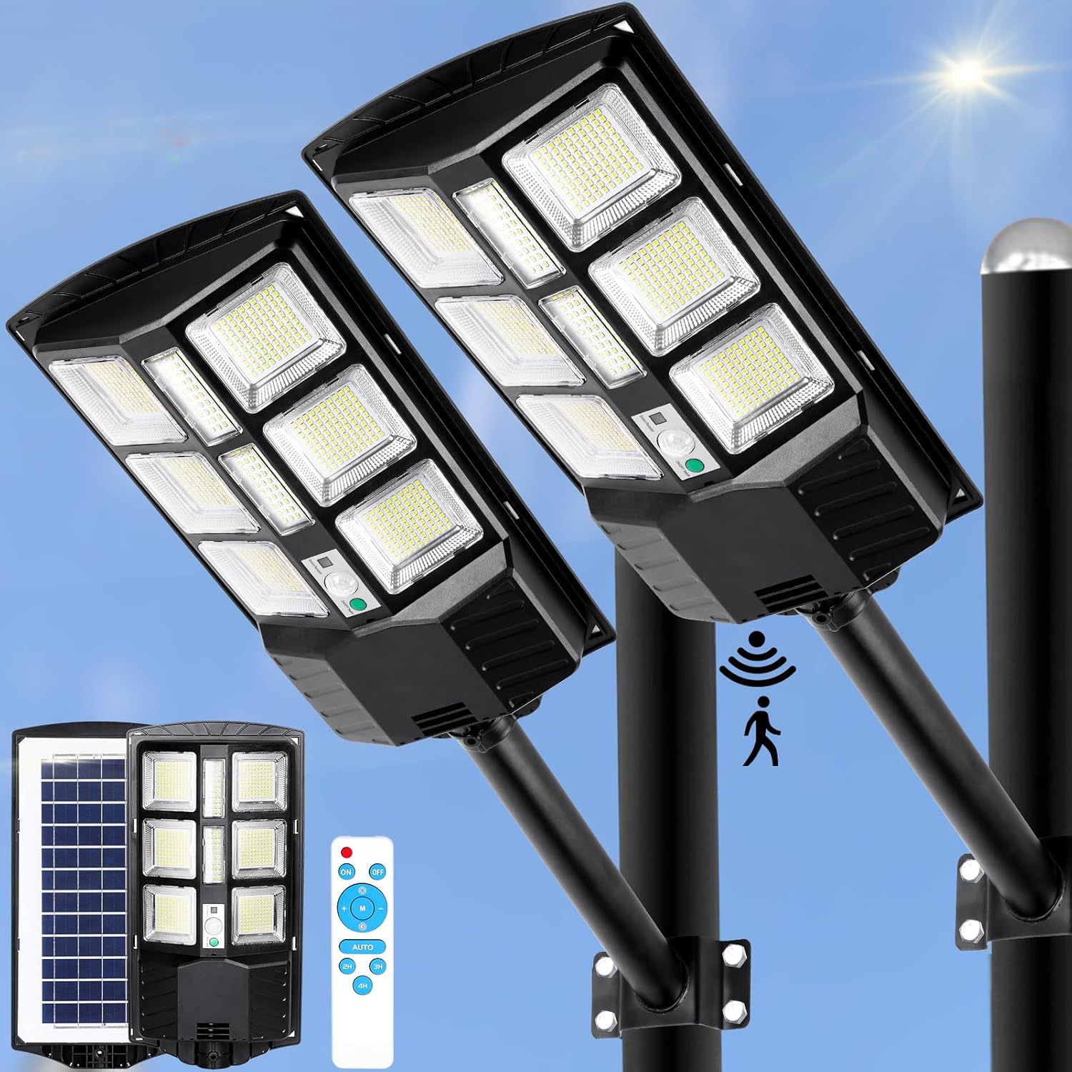 ZJOJO Luces solares de calle de 2800 W para exteriores, impermeables, 8000 K, 30000 lúmenes, luces solares para exteriores del atardecer al