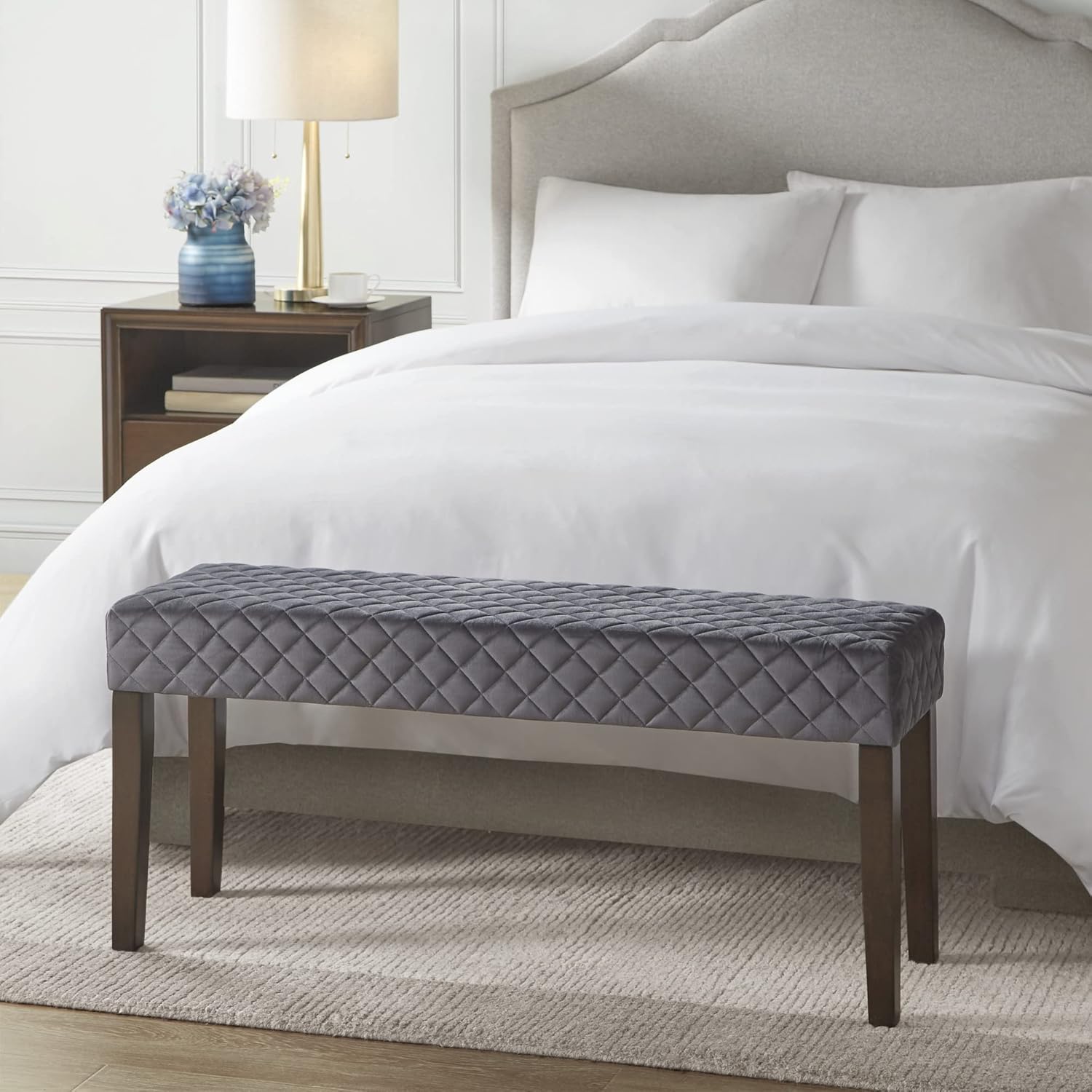 510 DESIGN Cheshire – Banco decorativo para dormitorio, diseño marroquí acolchado de diamante, reposapiés otomano acolchado para sala de estar,