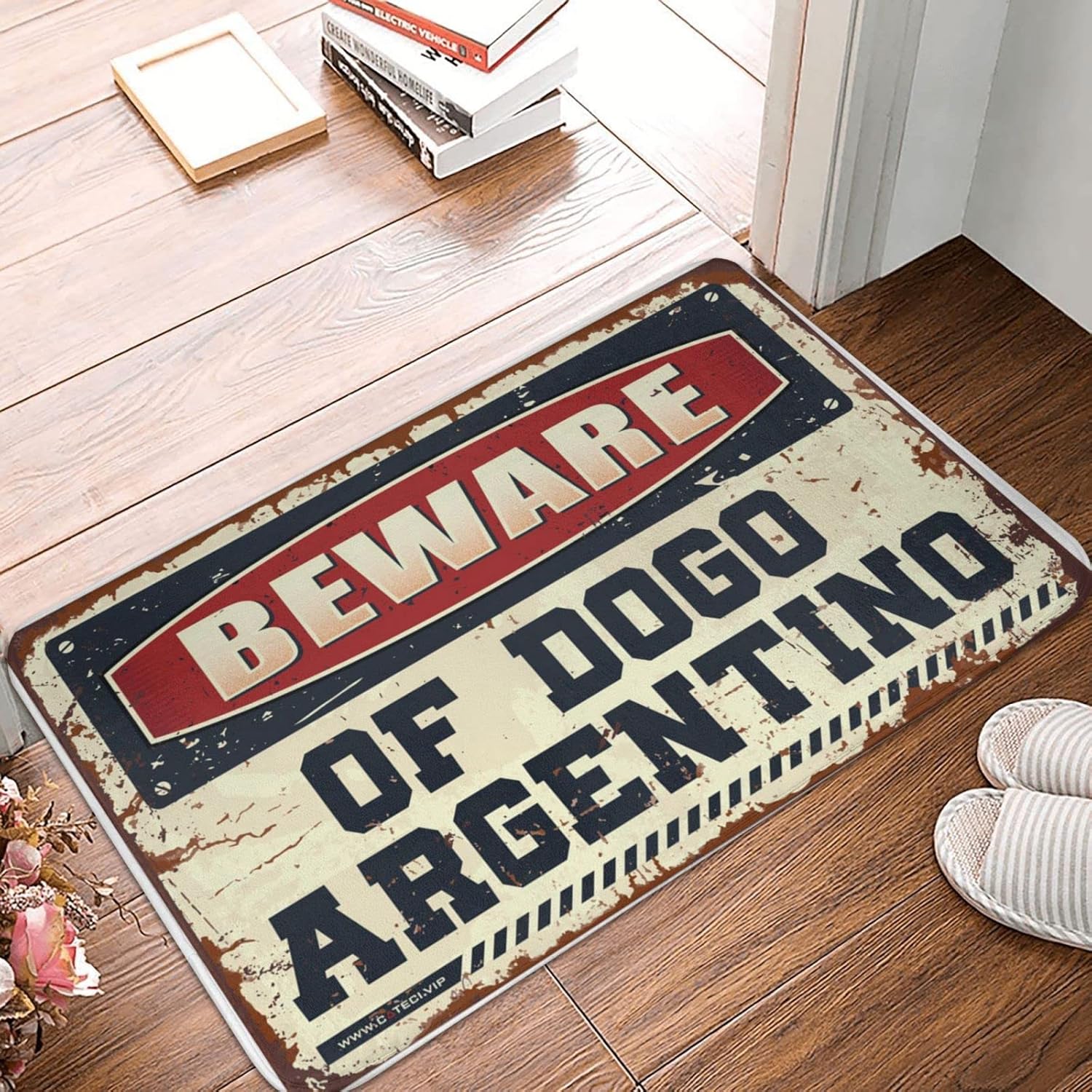 Abipuir Felpudo para entrada interior del hogar, tapete de invierno con diseño argentino Beware of Dogo Argentino, decoración única del hogar