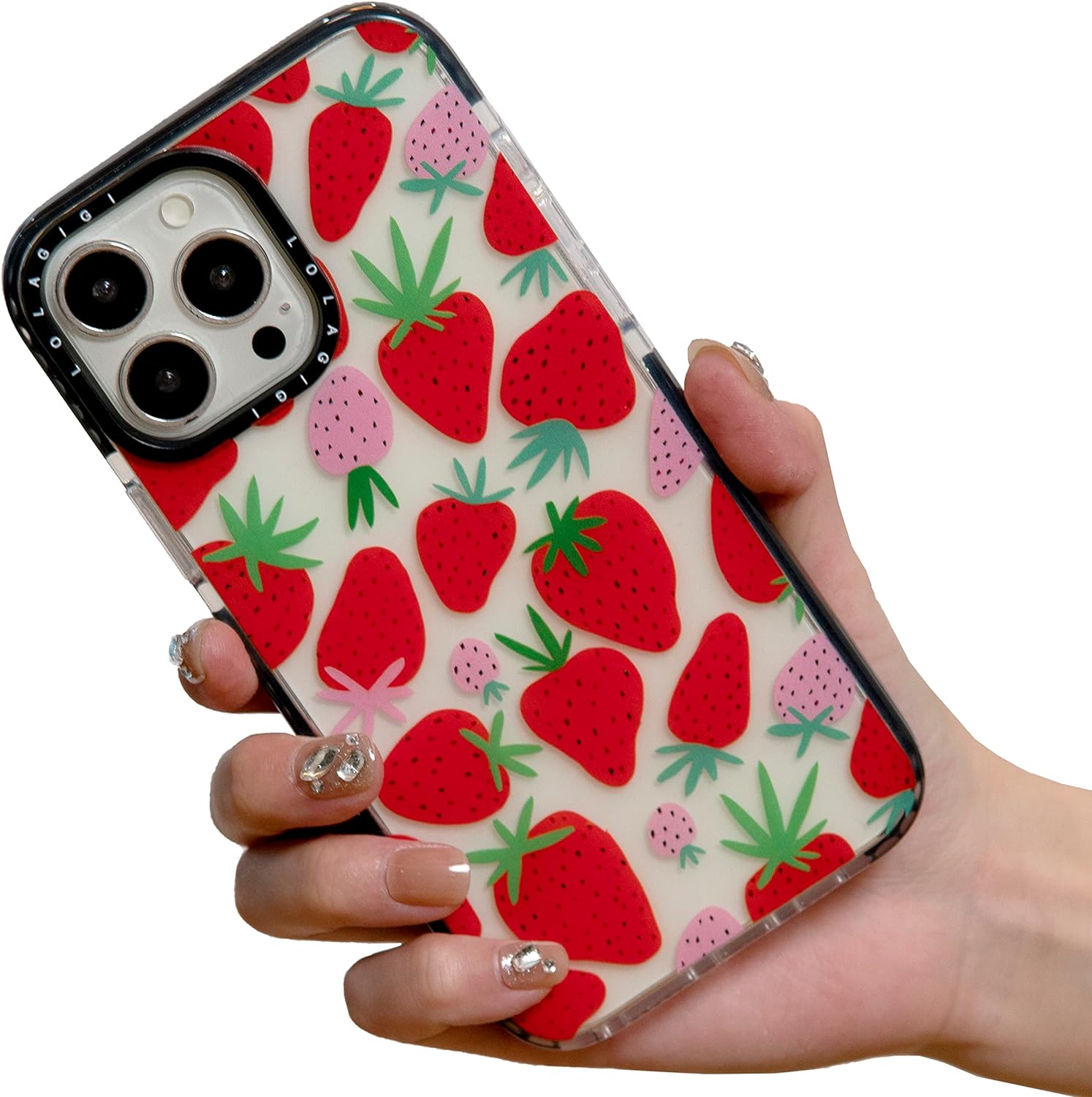 Funda para iPhone 13 para mujer, bonito diseño femenino de fresas, patrón de dibujos animados de frutas Kawaii para niñas y adolescentes, funda de