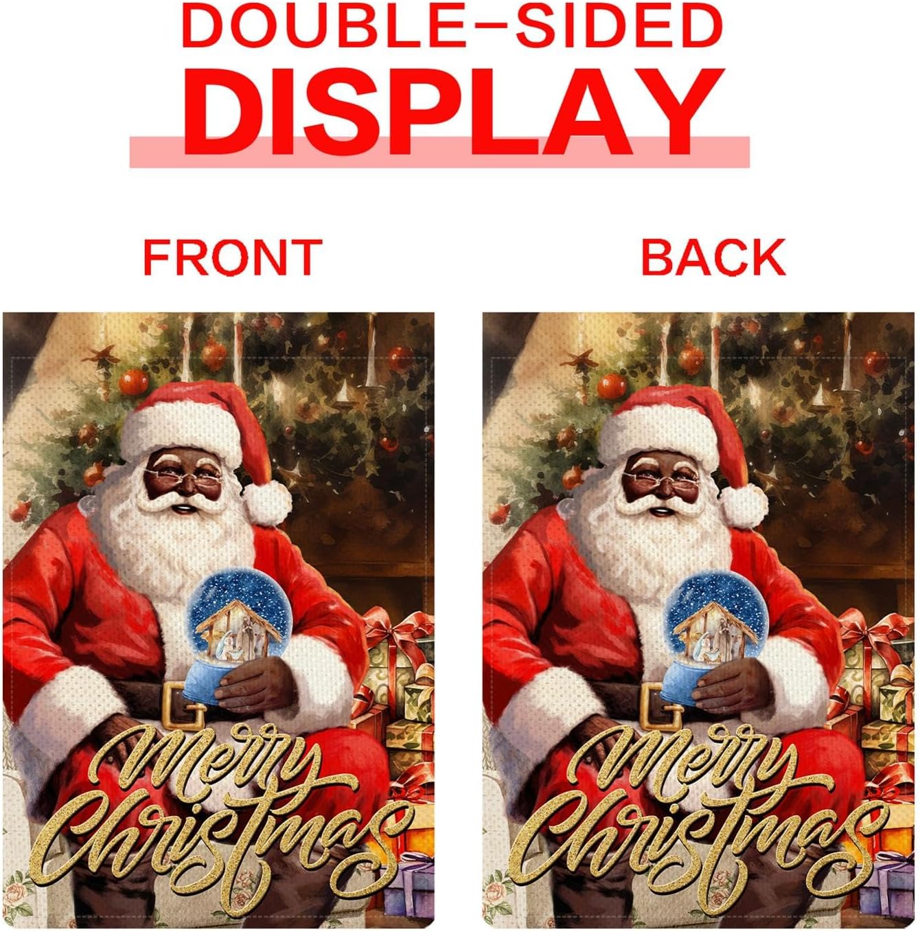 PIPISASA Decoraciones navideñas de Papá Noel negro, bandera de jardín de Feliz Navidad, 12 x 18 pulgadas, decoración de Navidad afroamericana,