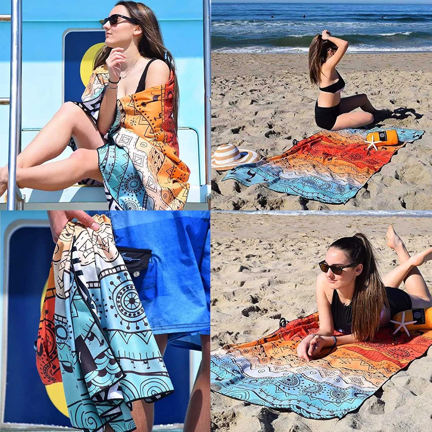 AOSCTELF Toalla de playa de microfibra grande sin arena, ligera y de secado rápido, toallas finas de microfibra a prueba de arena, 32 x 63 pulgadas,