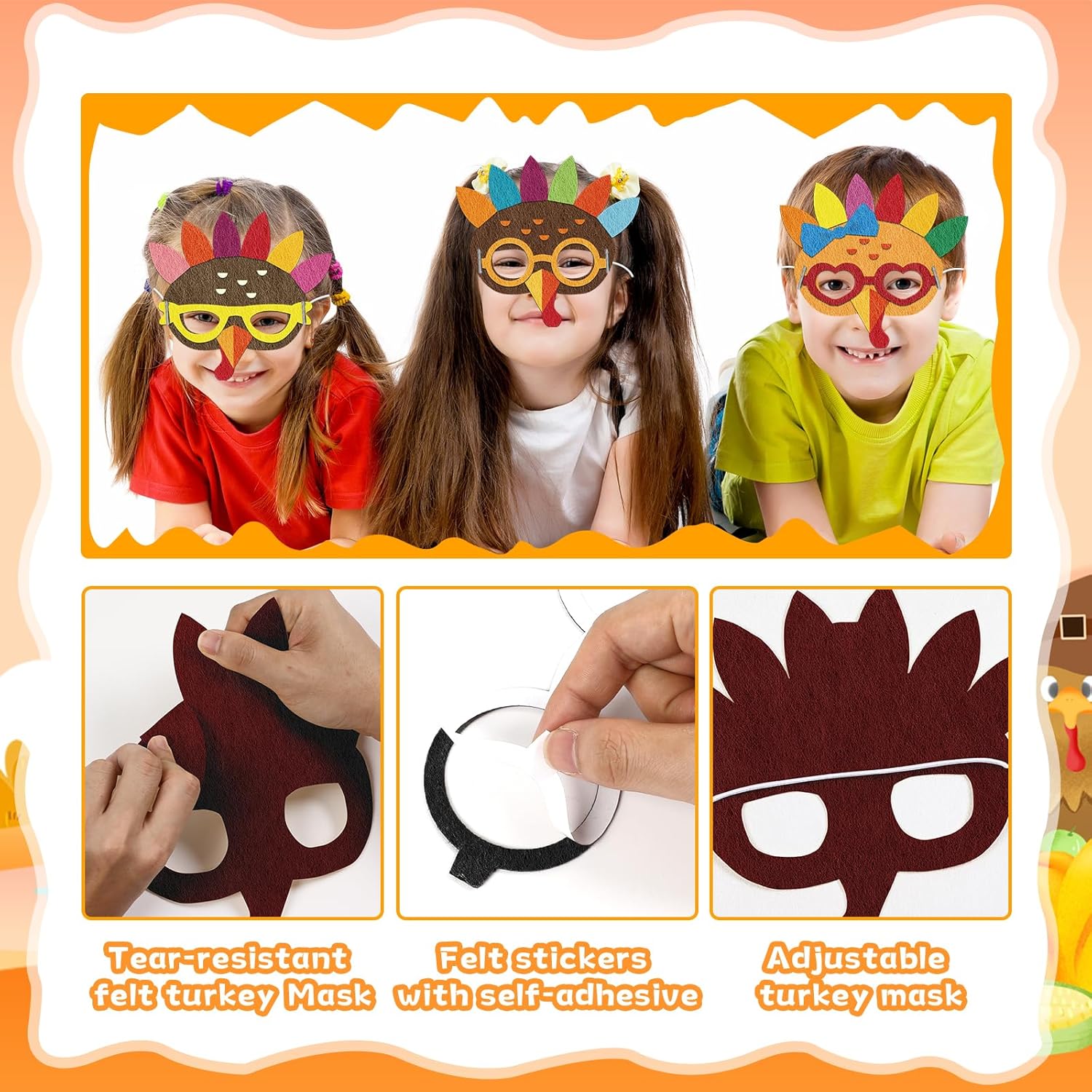 126 máscaras de pavo de Acción de Gracias para niños, manualidades de espuma de fieltro de otoño, manualidades a granel para niños de 3 a 5, 4 a 8,