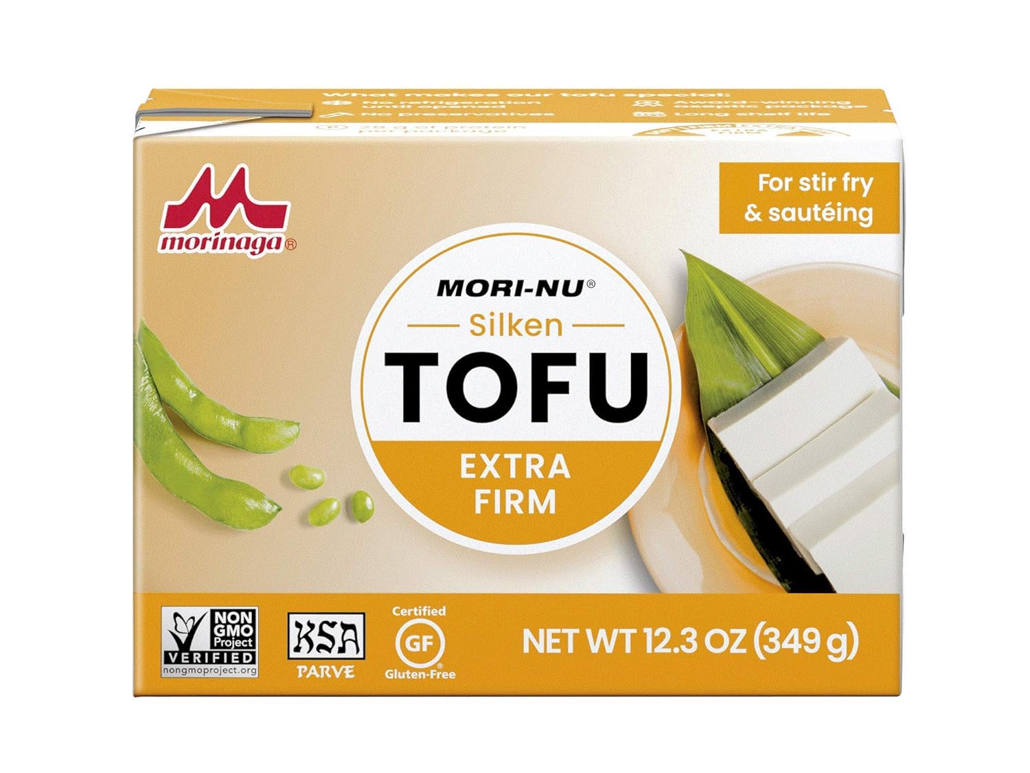 Mori-Nu Silken Tofu extra firme  Suave aterciopelado y cremoso  Bajo en grasa, sin gluten, sin lácteos, vegano, fabricado con soja sin OMG, KSA