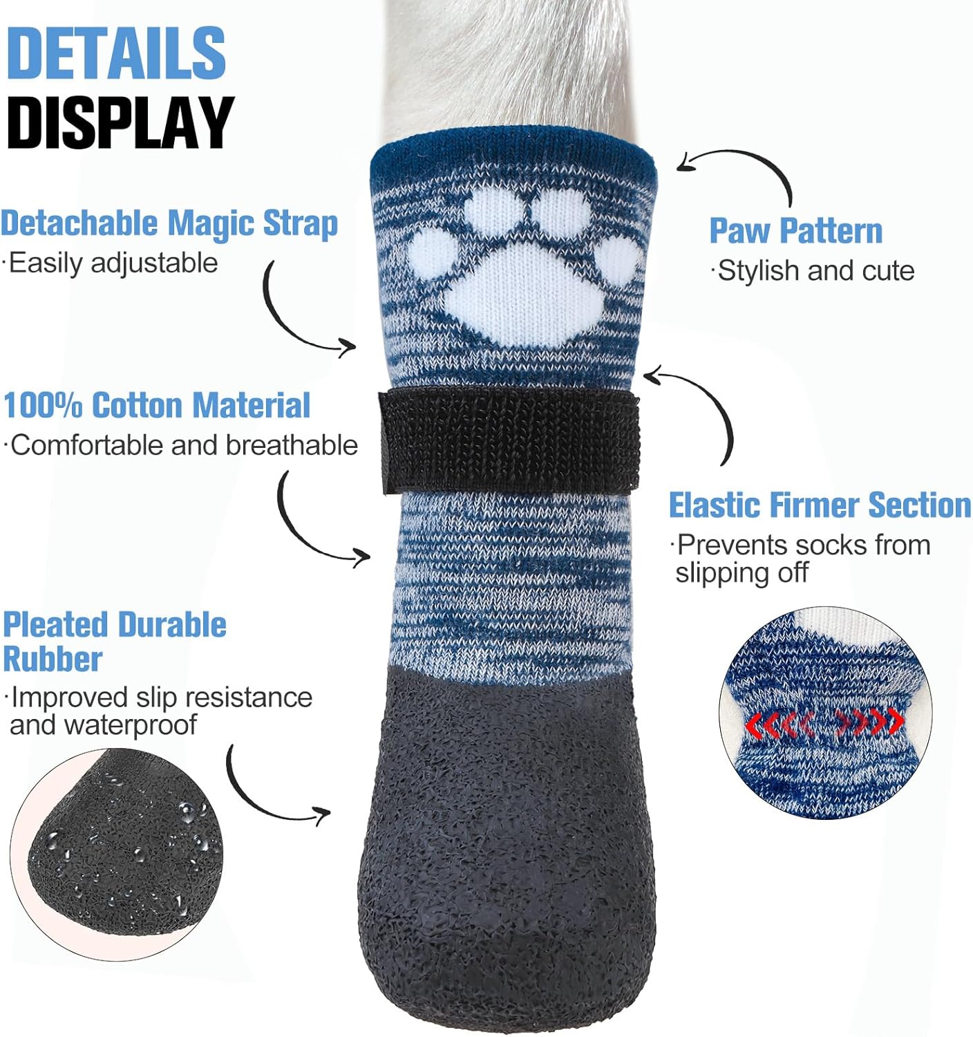 BEAUTYZOO Calcetines antideslizantes para perro, zapatos para perros para días fríos de invierno, nieve, lluvia, agarre impermeable, protectores de