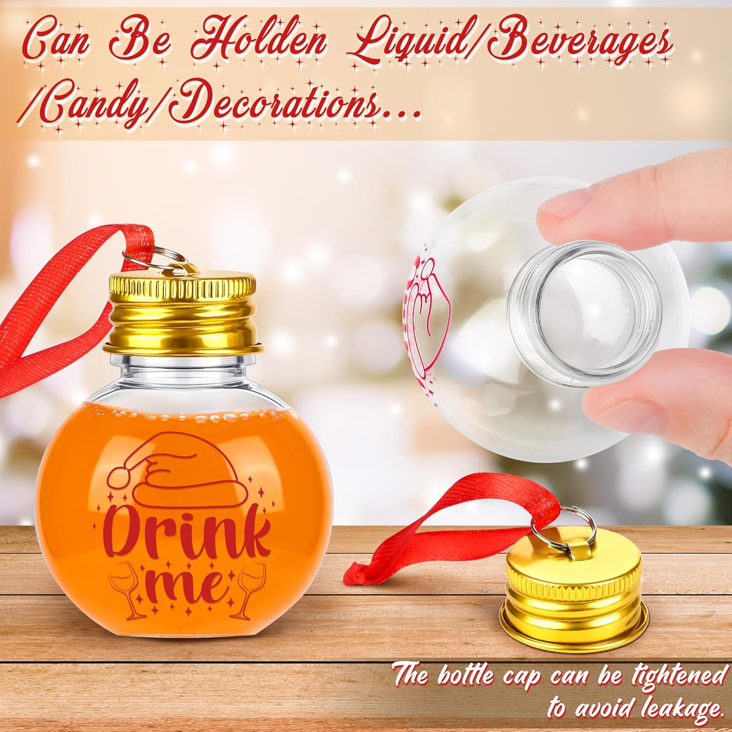 Aodaer Paquete de 48 bolas de Navidad rellenables con calcomanías, adornos redondos transparentes para árbol de Navidad, botellas de agua, botellas
