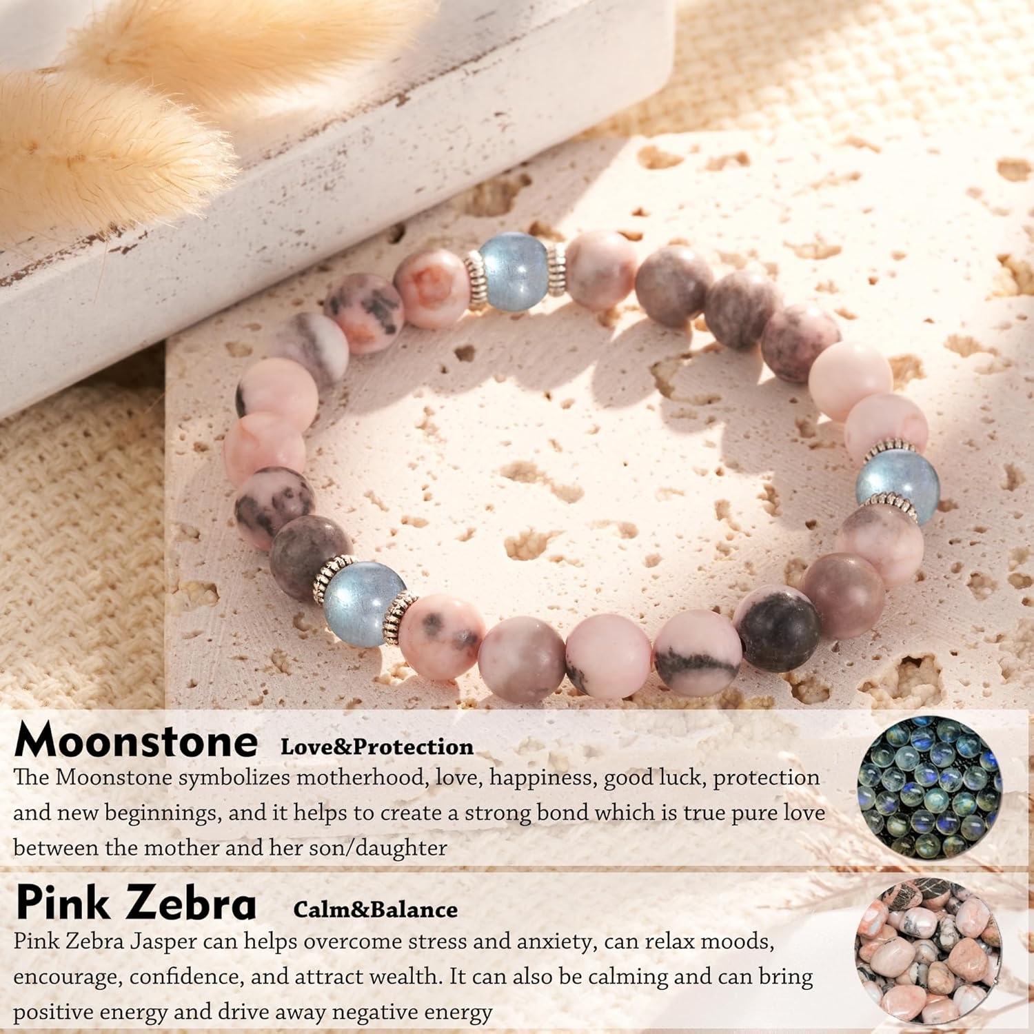 Tarsus Natural Stone Bracelet for MomGrandmaSisterAuntBonus Mom, Moonstone Beads Handmade Bracelet Christmas Birthday Gifts for Women