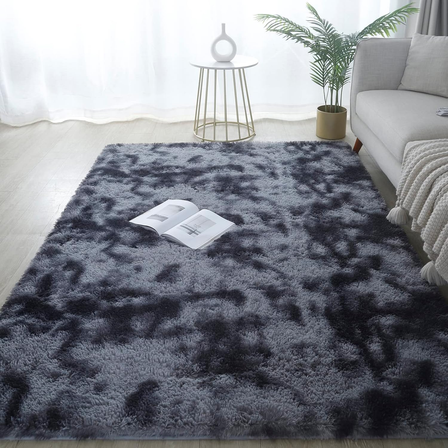 Tapete largo de 7 x 10 pies, suave, rectangular, para interiores, alfombra moderna de lujo, alfombra de felpa para sala de estar, decoración del